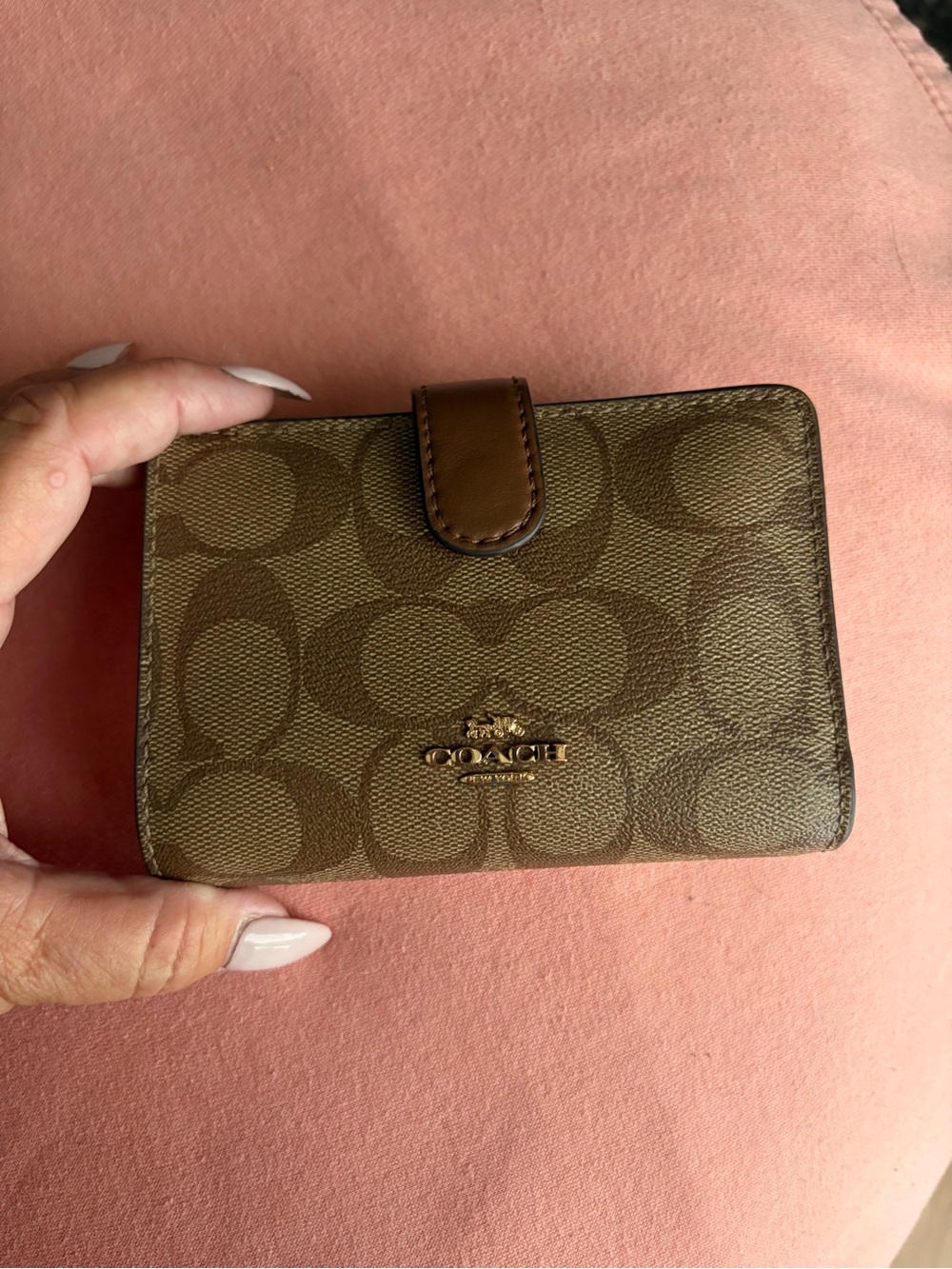 Coach Brown Signature Canvas Snap Wallet with Leather Trim - Picture 5 of 5
